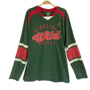 NHL Minnesota Wild Hockey Y2K Long Sleeve T-shirt Men XL Green Distressed Sport